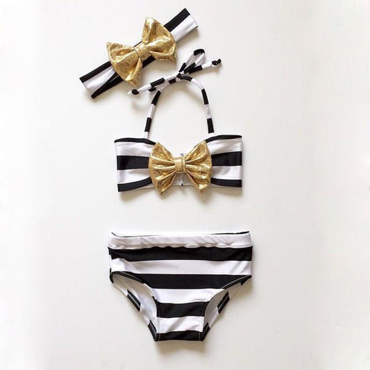 Adorable Baby Girl Striped Bow Bikini - Perfect Beachwear for Ages 2 - 7 - Aqova