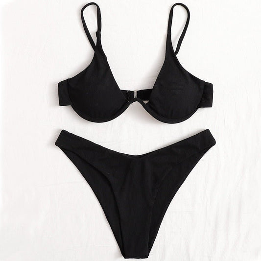 AliExpress Independent Station Cross - border European And American Solid Color Sexy Split Bikini Swimsuit Women - Aqova