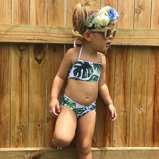 Baby Girls 2PCS Summer Swimsuit - Cute Leaf Print Kid's Swimwear - Aqova