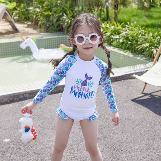 Cute Children's One - Piece Swimsuit - Long Sleeves, Sunscreen Protection - Aqova