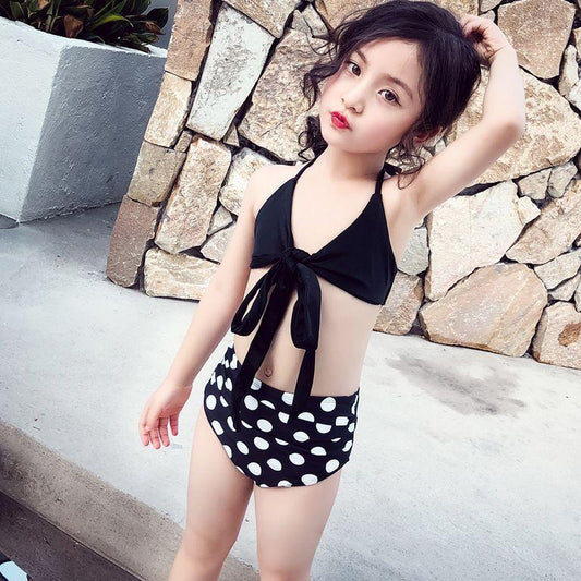 Cute Polka Dot Bikini for Girls - V - Neck Triangle Swimwear - Aqova