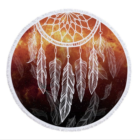 Dream Net Microfiber Round Beach Towel - Eco - Friendly Yoga Pad with Tassel - Aqova