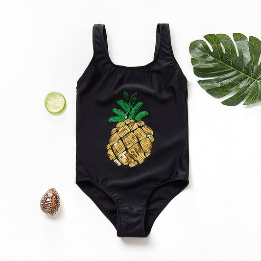 Fashion Girls' Sequined One - Piece Swimsuit - Pineapple Design, Ages 8 - 13 - Aqova
