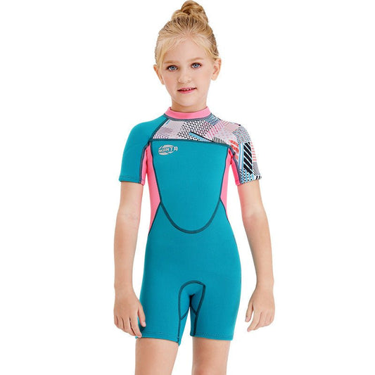 Girls Short - Sleeved Swimwear - Neoprene for Surfing and Snorkeling Fun - Aqova