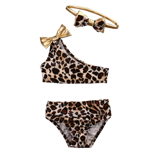 Hot Kids Baby Girls Pcs Swimwear Leopard Print One Shoulder - Aqova