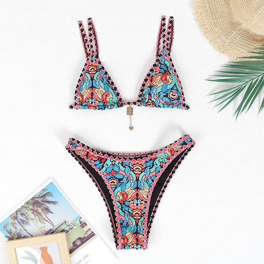 Retro 4 - color Printed Women's Swimwear Bikini - Aqova