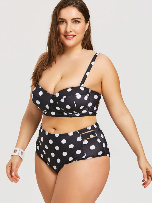 Retro Polka Dot Plus Size Bikini Set - High - Rise & Padded Swimwear - Aqova