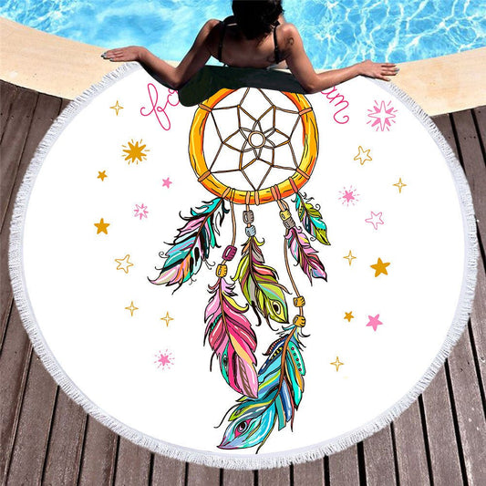 Round Dream Catcher Beach Towel - Soft Microfiber, Floral Design 150cm - Aqova