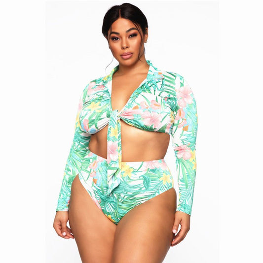 Singularity New Bikini European and American Large Size Swimsuit Long Sleeve High Waist Fat Lady Amazon Swimsuit - Aqova