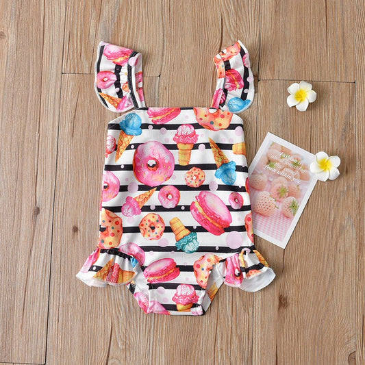 Striped Donut Girl's Swimsuit - Cute Pink Swimwear for Ages 2 - 5 - Aqova