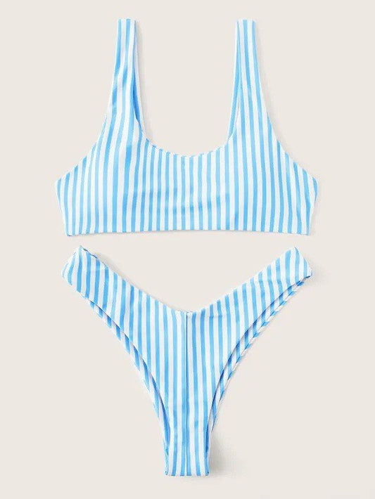Striped printed bikini split swimsuit - Aqova