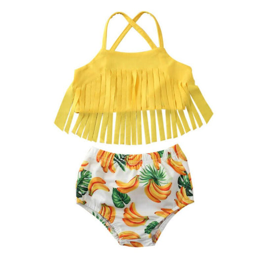 Stylish Banana Print Tassel Swimsuit for Trendy Summer Beach Days - Aqova