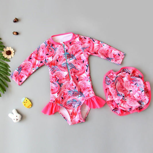 Stylish Girl's Long Sleeve Jumpsuit - Quick - Dry Sun Protection Swimwear - Aqova