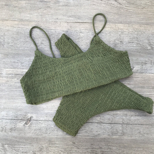 Swimsuit Pleated Triangle Bikini European And American Swimwear Women - Aqova