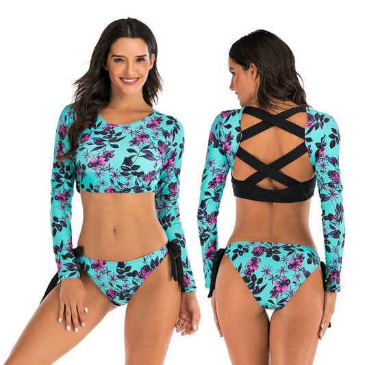 Women's Floral Split Long - Sleeved Diving Swimsuit - Quick - Drying & Waterproof - Aqova