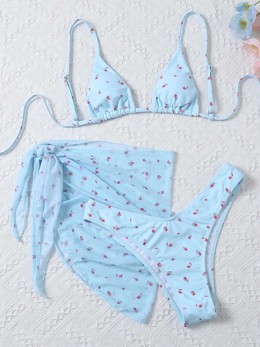 Women's Printed Three Piece Swimsuit Set - Stylish Beach Swimwear - Aqova