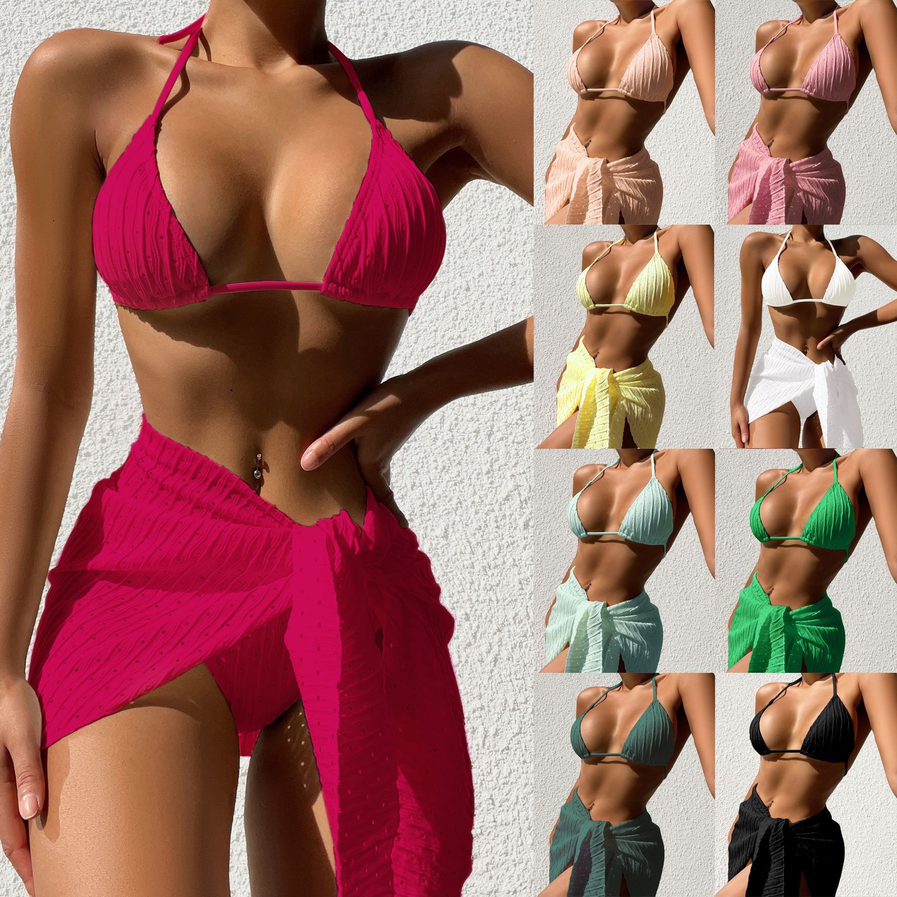 3pcs Halterneck Swimsuit Set - Sexy Backless Bikini with Mesh Skirt - Aqova