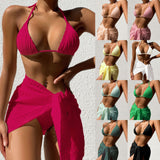 3pcs Halterneck Swimsuit Set - Sexy Backless Bikini with Mesh Skirt - Aqova