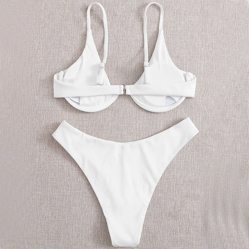 AliExpress Independent Station Cross - border European And American Solid Color Sexy Split Bikini Swimsuit Women - Aqova