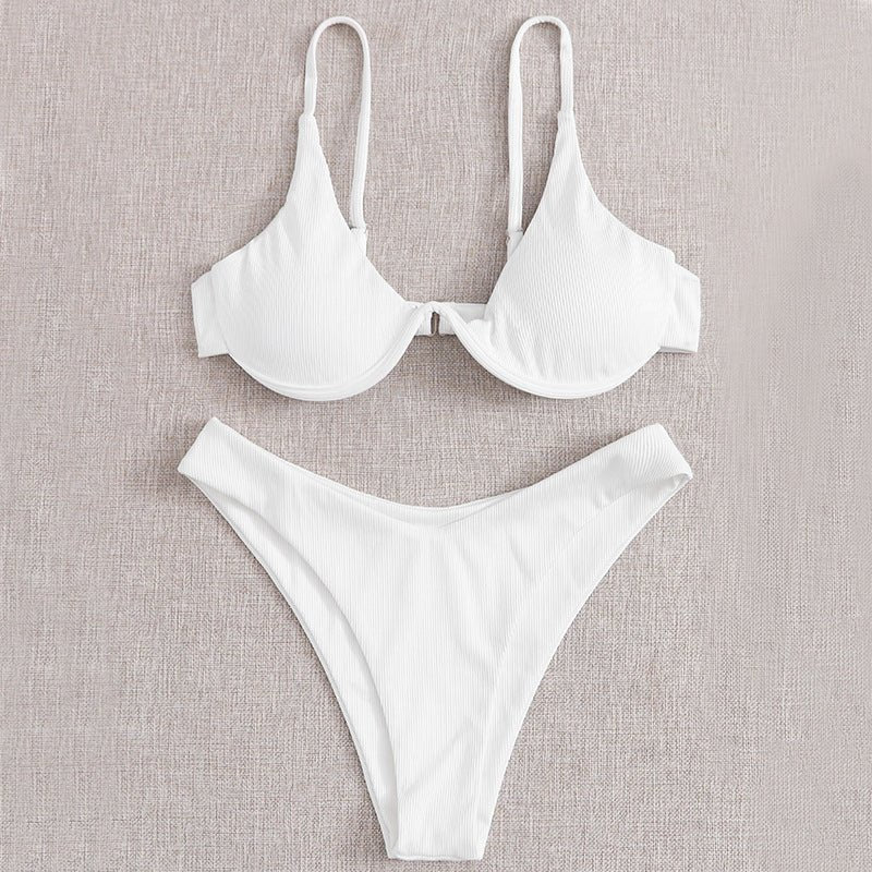AliExpress Independent Station Cross - border European And American Solid Color Sexy Split Bikini Swimsuit Women - Aqova