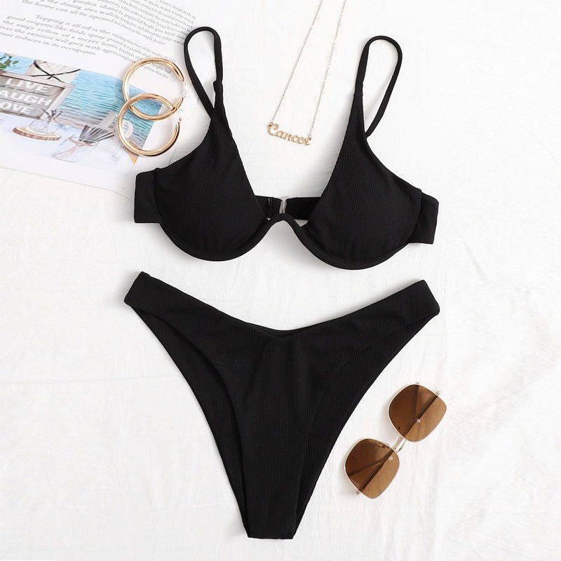 AliExpress Independent Station Cross - border European And American Solid Color Sexy Split Bikini Swimsuit Women - Aqova