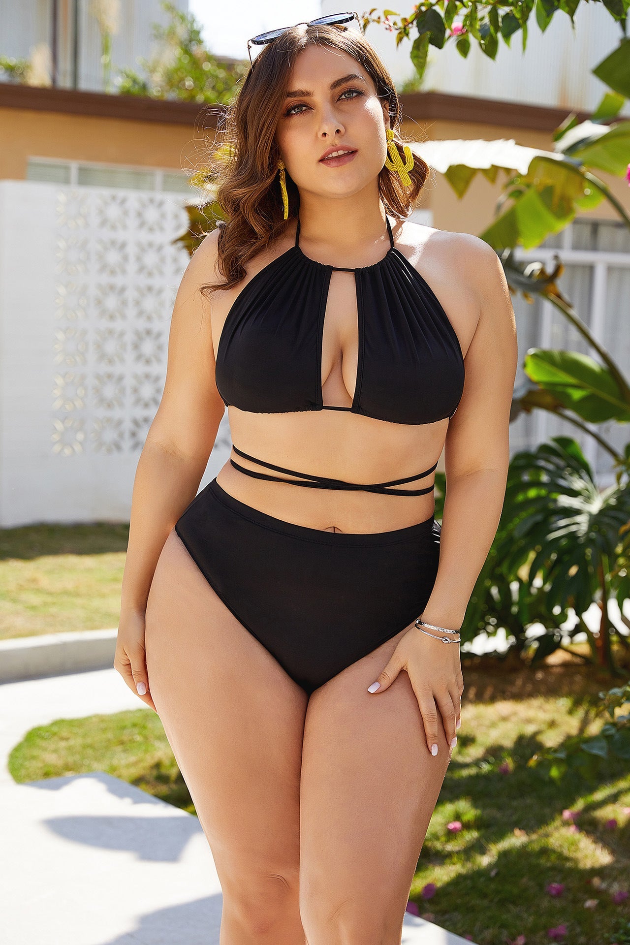 Amazon Foreign Trade Large Size 5XL New Black Sexy Bikini High Waist Slim Body Covering Belly Sexy Bikini - Aqova