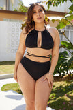 Amazon Foreign Trade Large Size 5XL New Black Sexy Bikini High Waist Slim Body Covering Belly Sexy Bikini - Aqova