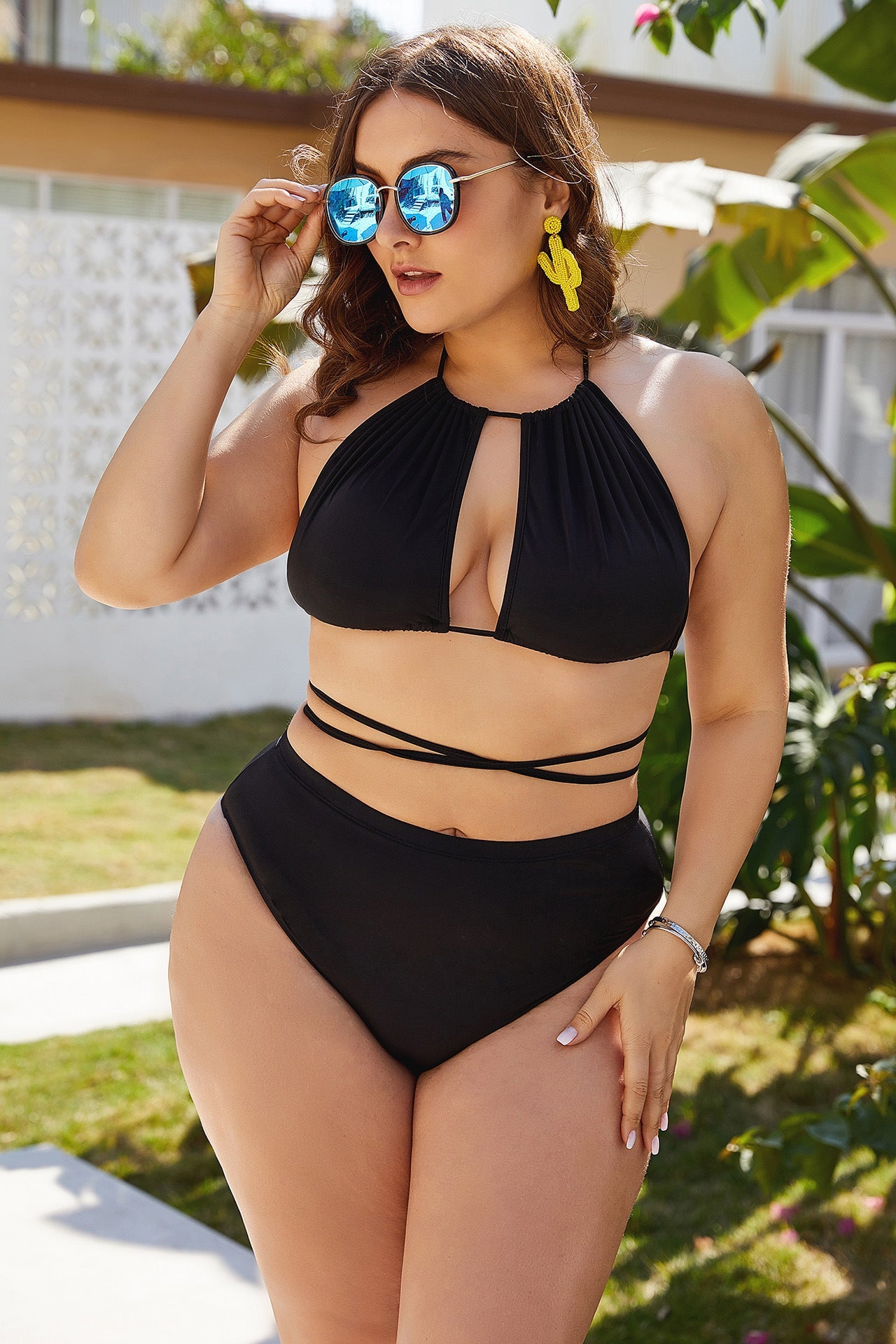 Amazon Foreign Trade Large Size 5XL New Black Sexy Bikini High Waist Slim Body Covering Belly Sexy Bikini - Aqova
