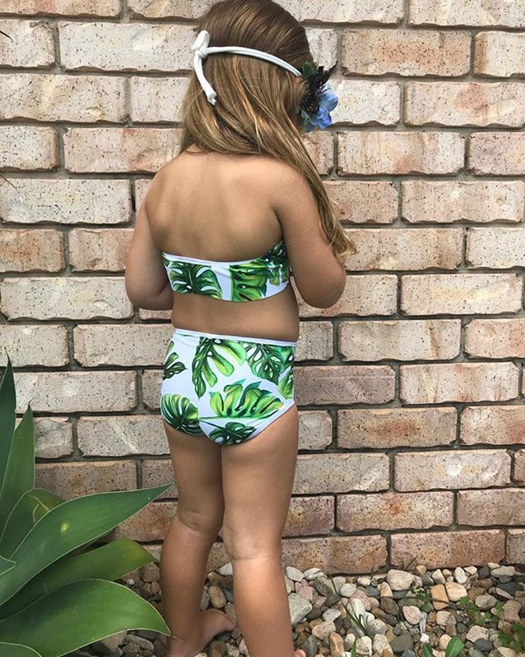 Baby Girls 2PCS Summer Swimsuit - Cute Leaf Print Kid's Swimwear - Aqova