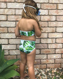 Baby Girls 2PCS Summer Swimsuit - Cute Leaf Print Kid's Swimwear - Aqova