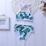 Baby Girls 2PCS Summer Swimsuit - Cute Leaf Print Kid's Swimwear - Aqova