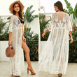 Beach Net Embroidered Blouse - Casual White V - Neck Cardigan for Swimwear - Aqova