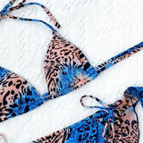 Beautiful Ladies Split Swimsuit Leopard Print Sexy Three - piece Bikini Swimsuit - Aqova