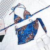 Beautiful Ladies Split Swimsuit Leopard Print Sexy Three - piece Bikini Swimsuit - Aqova