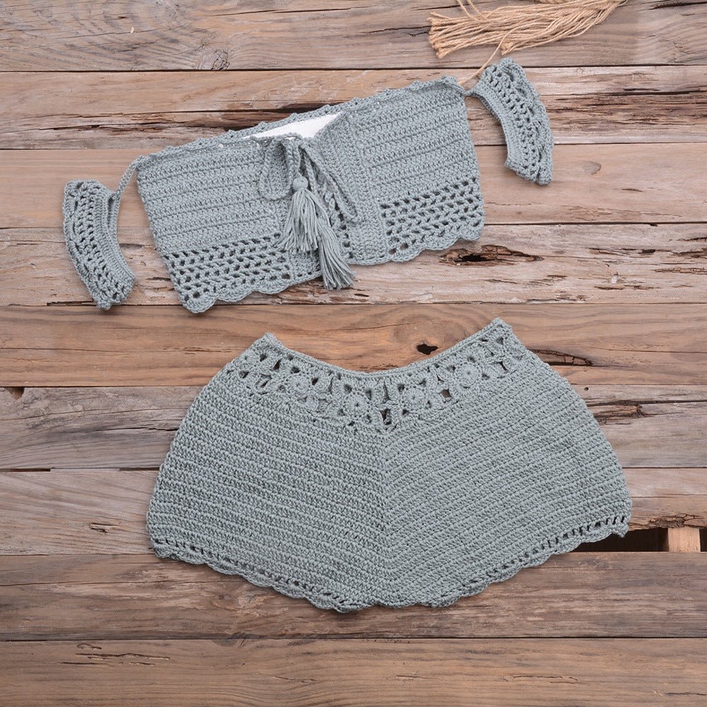 Bikini Hand - woven Lace - up Swimsuit Shorts Hollow Split Suit - Aqova