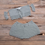 Bikini Hand - woven Lace - up Swimsuit Shorts Hollow Split Suit - Aqova