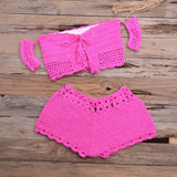 Bikini Hand - woven Lace - up Swimsuit Shorts Hollow Split Suit - Aqova