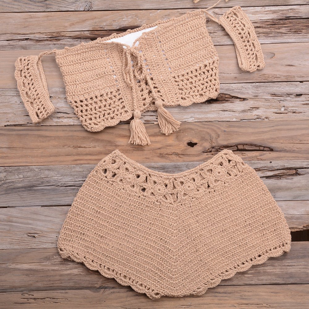 Bikini Hand - woven Lace - up Swimsuit Shorts Hollow Split Suit - Aqova