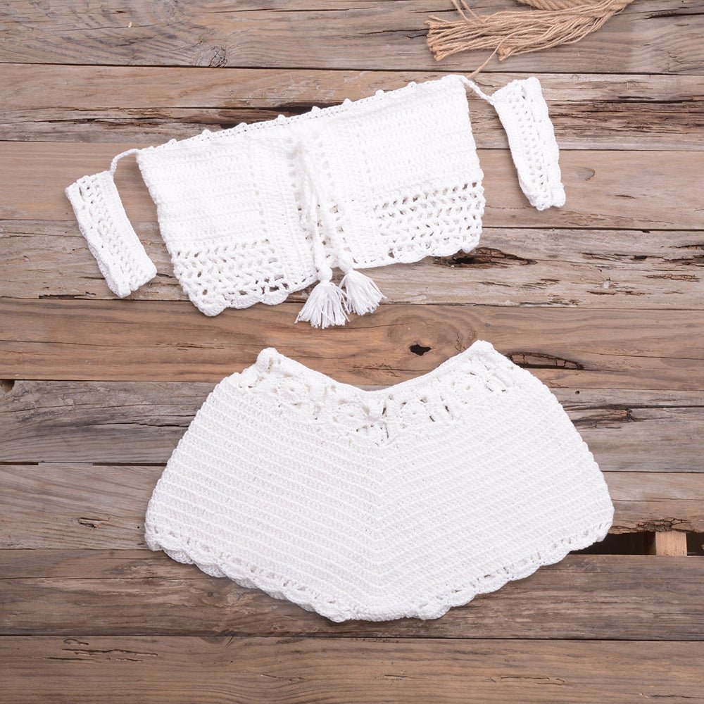 Bikini Hand - woven Lace - up Swimsuit Shorts Hollow Split Suit - Aqova