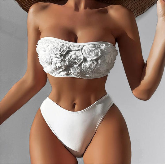 Bikini Swimsuit Women's Sexy Tube Top Solid Color High Waist Swimsuit - Aqova