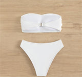 Bikini Swimsuit Women's Sexy Tube Top Solid Color High Waist Swimsuit - Aqova