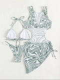 Bikini Three - piece European And American Plant Flower Print Swimsuit - Aqova