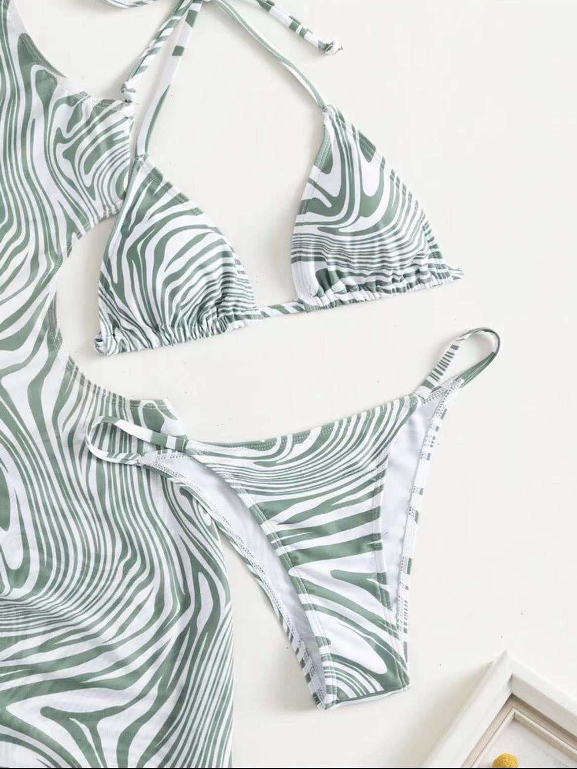Bikini Three - piece European And American Plant Flower Print Swimsuit - Aqova