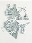 Bikini Three - piece European And American Plant Flower Print Swimsuit - Aqova
