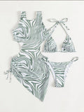 Bikini Three - piece European And American Plant Flower Print Swimsuit - Aqova