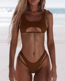 Bikini Women's Solid Color Split Swimsuit Hollow Snake Fabric Swimwear - Aqova