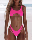 Bikini Women's Solid Color Split Swimsuit Hollow Snake Fabric Swimwear - Aqova