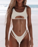Bikini Women's Solid Color Split Swimsuit Hollow Snake Fabric Swimwear - Aqova