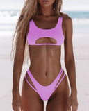 Bikini Women's Solid Color Split Swimsuit Hollow Snake Fabric Swimwear - Aqova