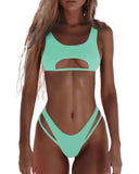 Bikini Women's Solid Color Split Swimsuit Hollow Snake Fabric Swimwear - Aqova